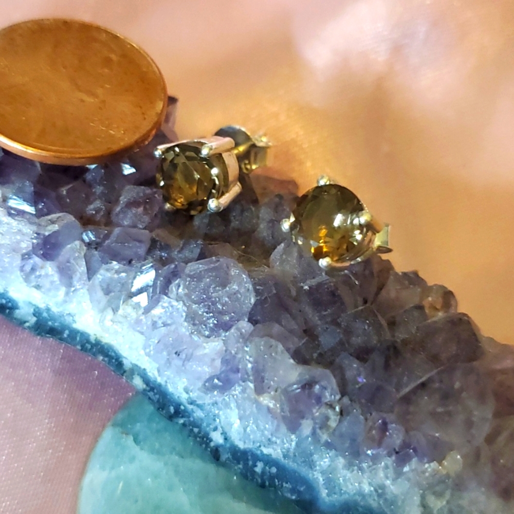 Genuine Smokey Topaz and Silver Ear Studs